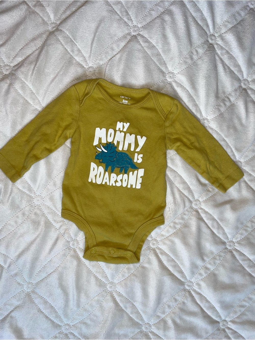 Baby Boy Carter's Olive Green 'My Mommy Is Roarsome' Long-Sleeve One-Piece